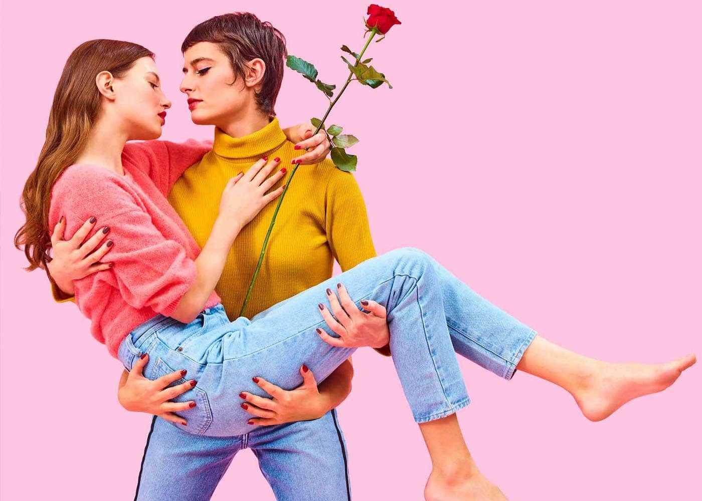 Two girls with a rose Two girls in love